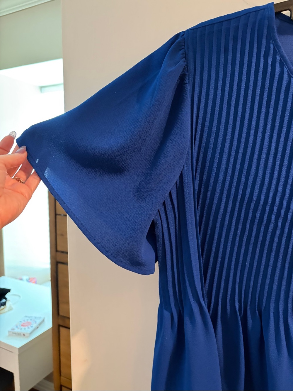 CeCe Royal Blue Pleated Peplum Short-Sleeve Top - Picture 4 of 5
